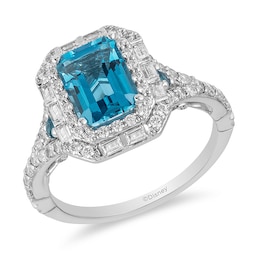 Previously Owned - Enchanted Disney Cinderella Blue Topaz and 3/4 CT. T.W. Diamond Engagement Ring in 14K White Gold