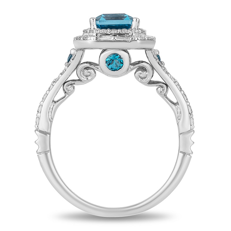 Main Image 3 of Previously Owned - Enchanted Disney Cinderella Blue Topaz and 3/4 CT. T.W. Diamond Engagement Ring in 14K White Gold