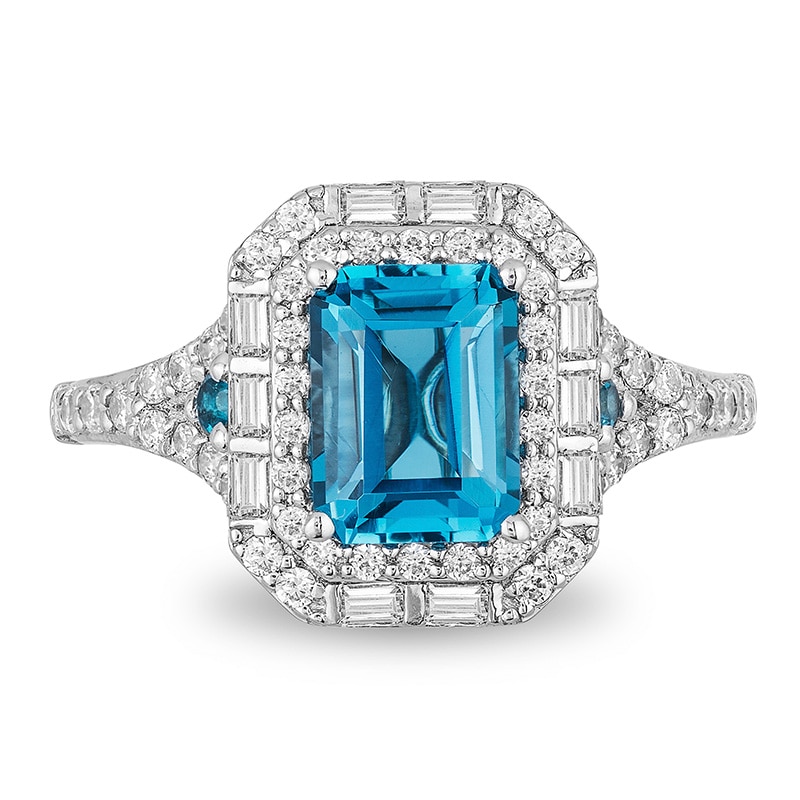 Main Image 4 of Previously Owned - Enchanted Disney Cinderella Blue Topaz and 3/4 CT. T.W. Diamond Engagement Ring in 14K White Gold