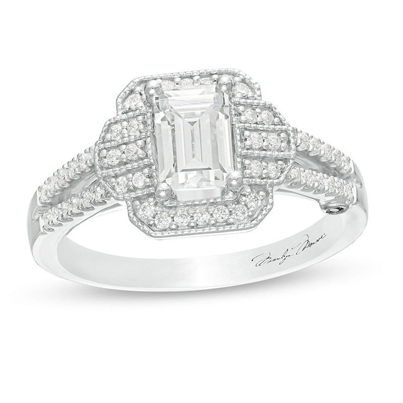 Main Image 1 of Previously Owned - Marilyn Monroe™ Collection 3/4 CT. T.W. Emerald-Cut Diamond Vintage-Style Ring in 14K White Gold