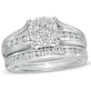 Thumbnail Image 1 of Previously Owned 1 CT. T.W. Diamond Cluster Soldered Bridal Set in 10K White Gold