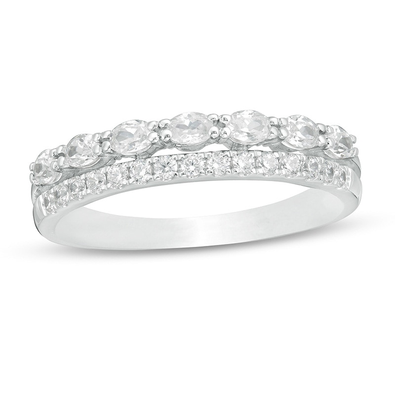 Previously Owned - 1/2 CT. T.W. Oval and Round Diamond Double Row Band in 14K White Gold
