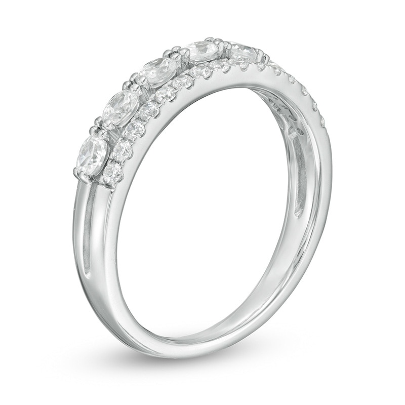 Previously Owned - 1/2 CT. T.W. Oval and Round Diamond Double Row Band in 14K White Gold
