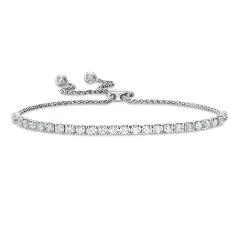 Main Image 1 of Previously Owned - 1 CT. T.W. Lab-Created Diamond Tennis Bolo Bracelet in 14K White Gold (F/SI2) - 9.0&quot;