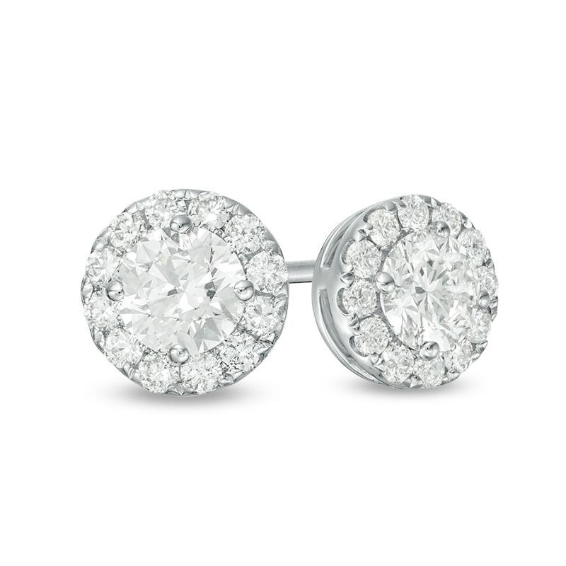 Previously Owned - 1 CT. T.W. Diamond Raised Frame Stud Earrings in 14K White Gold