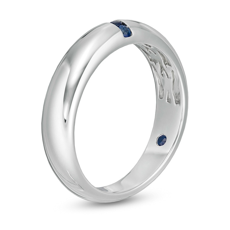 Previously Owned - Vera Wang Love Collection Men's Blue Sapphire Linear Three Stone Wedding Band in 14K White Gold