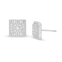 Previously Owned - 1/2 CT. T.W. Multi-Diamond Square Frame Stud Earrings in 10K White Gold