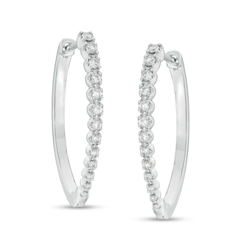 Main Image 1 of Previously Owned - 1/2 CT. T.W. Diamond Oval Hoop Earrings in 10K White Gold