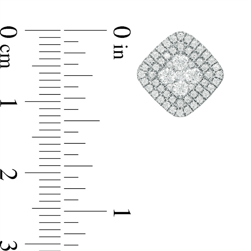 Main Image 3 of Previously Owned - 1 CT. T.W. Diamond Double Cushion Frame Stud Earrings in 10K White Gold