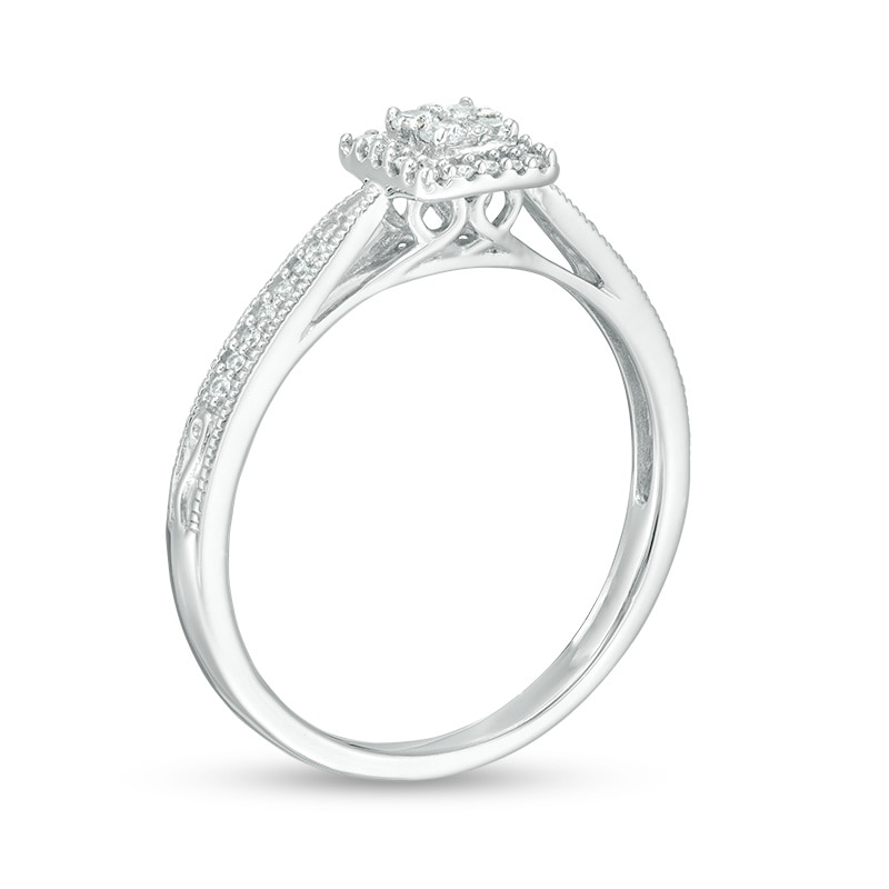 Previously Owned - 1/5 CT. T.W. Composite Diamond Square Pinched Shank Vintage-Style Promise Ring in 10K White Gold