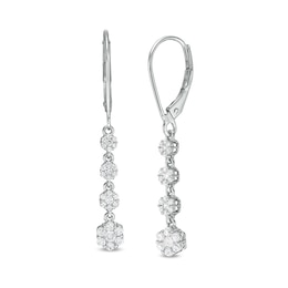 Previously Owned - 1/2 CT. T.W. Multi-Diamond Graduated Flower Dangle Drop Earrings in 10K White Gold