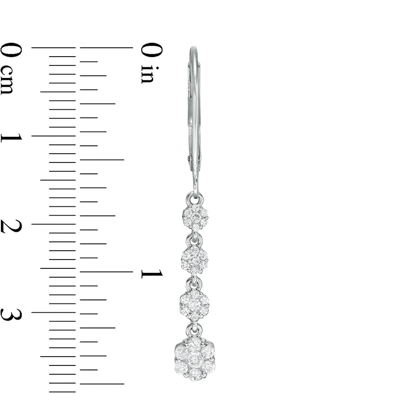 Main Image 3 of Previously Owned - 1/2 CT. T.W. Multi-Diamond Graduated Flower Dangle Drop Earrings in 10K White Gold