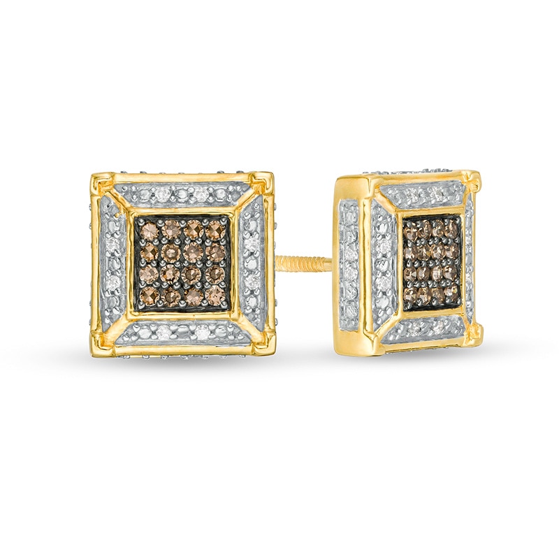 Previously Owned - Men's 1/4 CT. T.W. Square Composite Champagne and White Diamond Frame Stud Earrings in 10K Gold