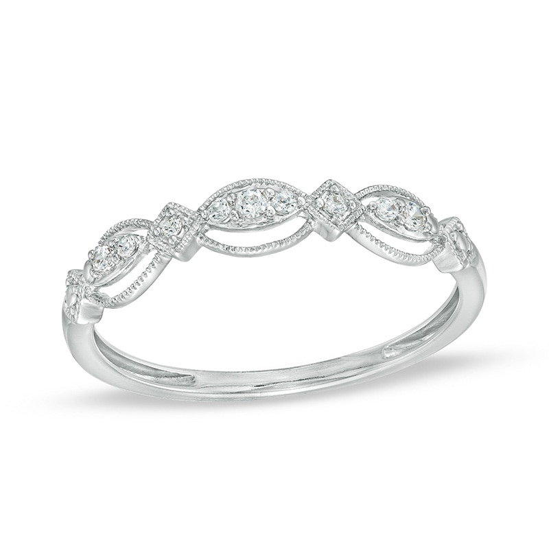 Previously Owned - 1/15 CT. T.W. Diamond Vintage-Style Scallop Edge Stackable Anniversary Band in 10K White Gold