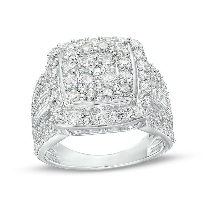 Previously Owned - 2 CT. T.W. Cushion-Shaped Multi-Diamond Frame Multi-Row Ring in 10K White Gold