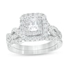 Thumbnail Image 1 of Previously Owned - 1-1/2 CT. T.W.  Radiant-Cut Diamond Frame Twist Shank Bridal Set in 14K White Gold (I/I1)