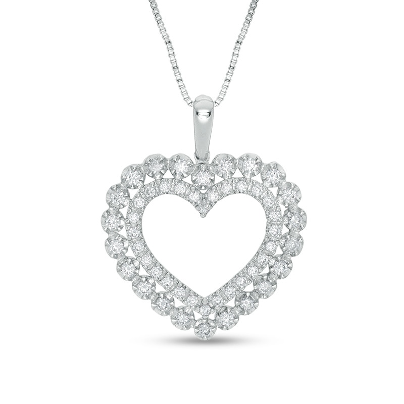 Previously Owned - 1/2 CT. T.W. Diamond Scallop Heart Pendant in 10K White Gold