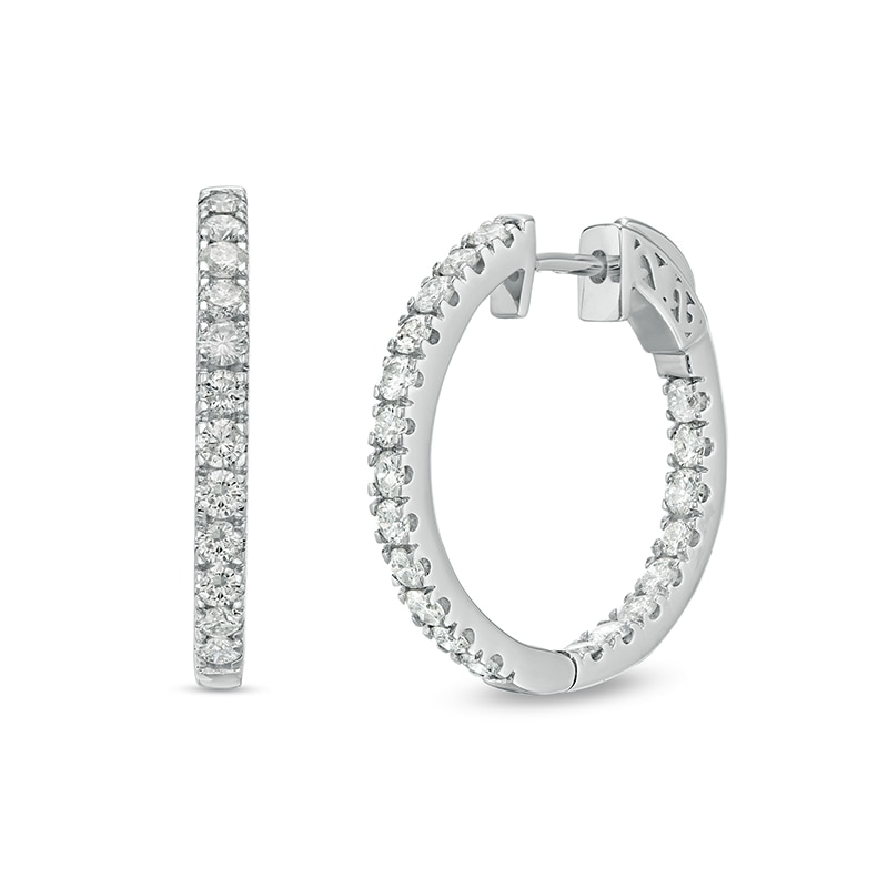 Main Image 1 of Previously Owned - 1-1/2 CT. T.W. Diamond Inside-Out Hoop Earrings in 10K White Gold