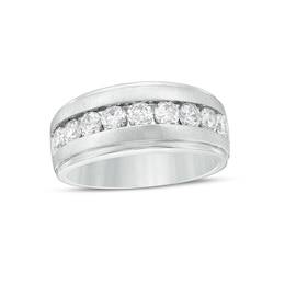 Previously Owned - Men's 1-1/2 CT. T.W. Diamond Nine Stone Wedding Band in 10K White Gold