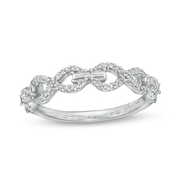 Previously Owned - Marilyn Monroe™ Collection 1/4 CT. T.W. Baguette and Round Diamond Infinity Ring in 10K White Gold