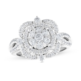 Previously Owned - 1-1/4 CT. T.W. Multi-Diamond Double Cushion-Shaped Frame Twist Shank Engagement Ring in 14K White Gold