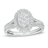 Thumbnail Image 0 of Previously Owned - 1/2 CT. T.W. Oval Multi-Diamond Frame Split Shank Engagement Ring in 10K White Gold