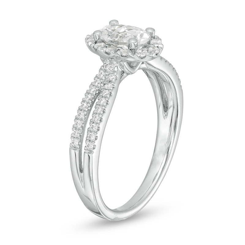 Main Image 3 of Previously Owned - 3/4 CT. T.W.  Oval Diamond Frame Engagement Ring in 14K White Gold (I/I2)