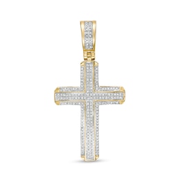 Previously Owned - Men's 1/4 CT. T.W. Diamond Double Row Cross Necklace Charm in 10K Gold