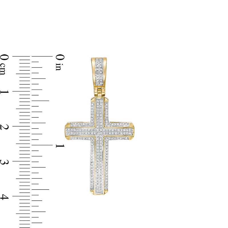 Main Image 2 of Previously Owned - Men's 1/4 CT. T.W. Diamond Double Row Cross Necklace Charm in 10K Gold