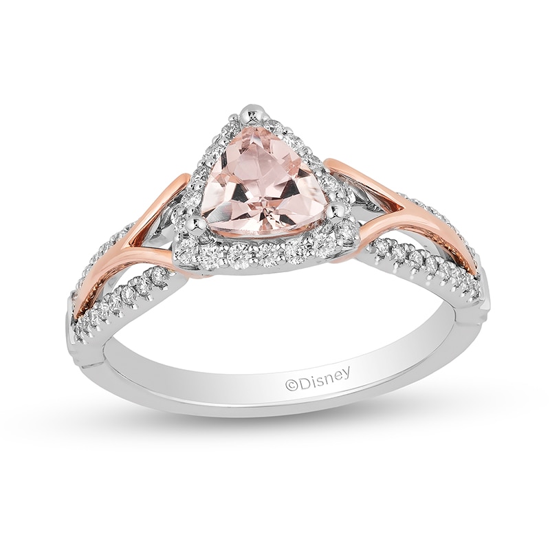 Previously Owned - Enchanted Disney Aurora 6.0mm Trillion Morganite and 1/4 CT. T.W. Diamond Ring in 14K Two-Tone Gold