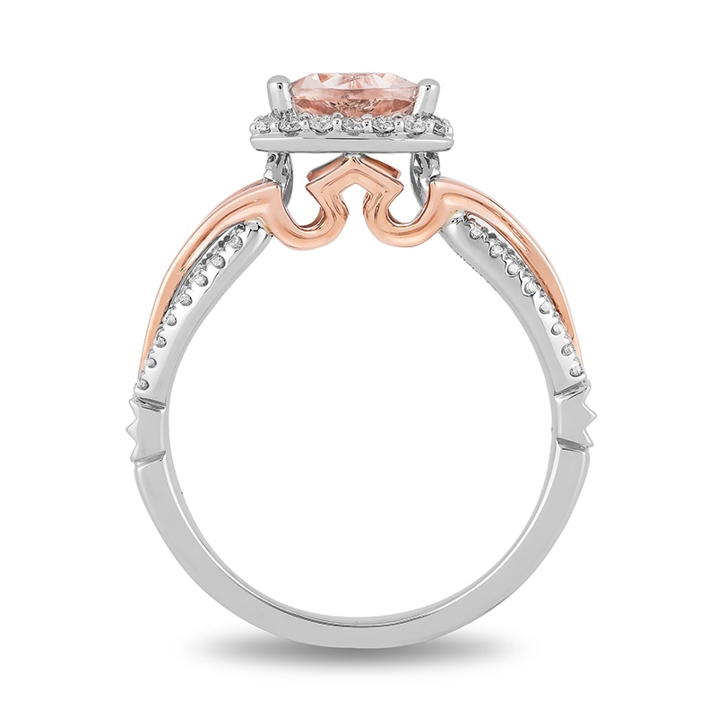 Previously Owned - Enchanted Disney Aurora 6.0mm Trillion Morganite and 1/4 CT. T.W. Diamond Ring in 14K Two-Tone Gold