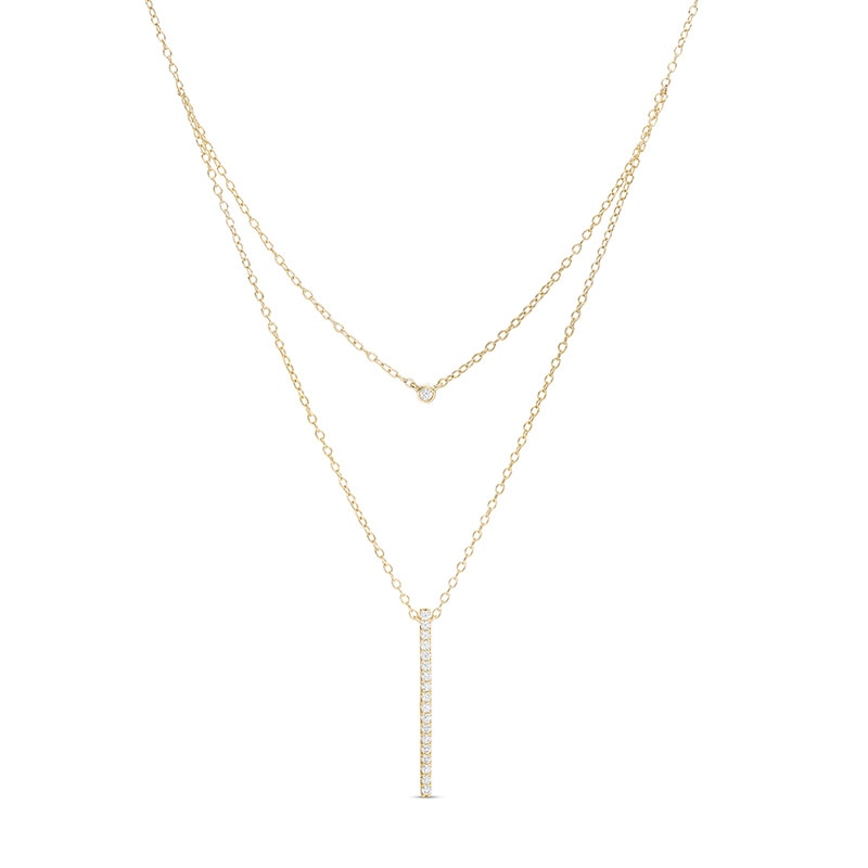 Main Image 1 of Previously Owned - 1/5 CT. T.W. Diamond Linear Bar Double Strand Necklace in 10K Gold - 20&quot;