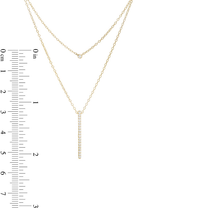 Main Image 3 of Previously Owned - 1/5 CT. T.W. Diamond Linear Bar Double Strand Necklace in 10K Gold - 20&quot;