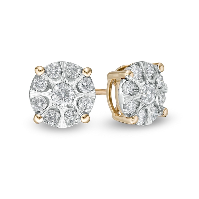 Main Image 1 of Previously Owned - 1/2 CT. T.W. Multi-Diamond Stud Earrings in 10K Two-Tone Gold