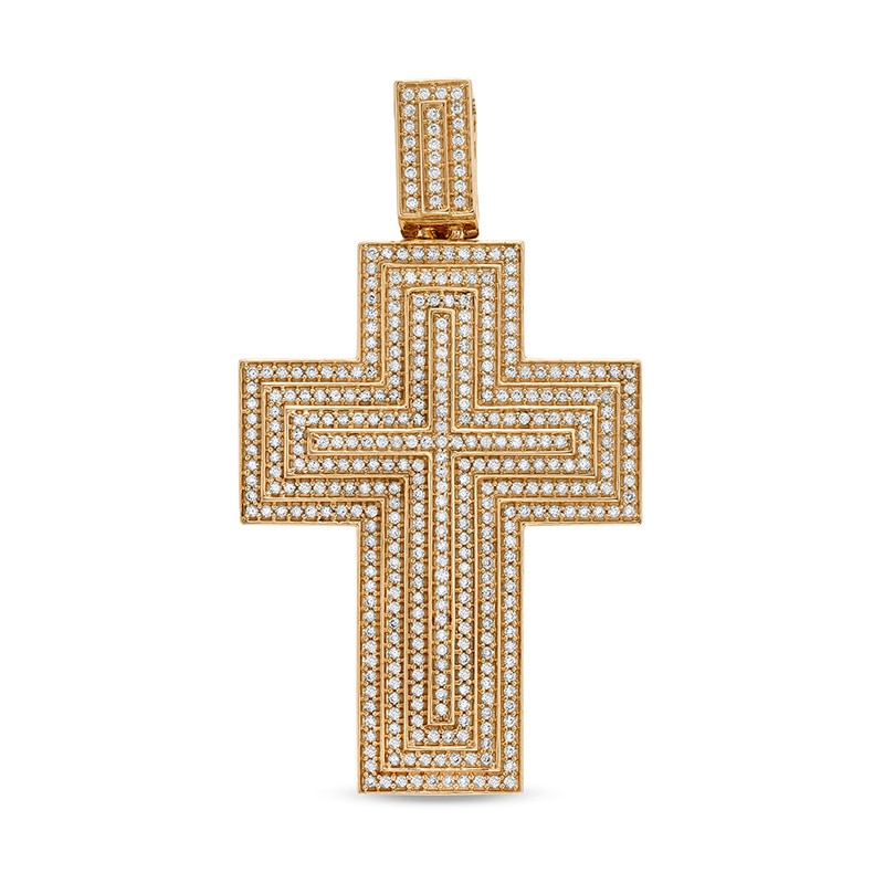 Previously Owned - Men's 1-1/4 CT. T.W. Diamond Four-Tier Bold Cross Necklace Charm in 10K Gold