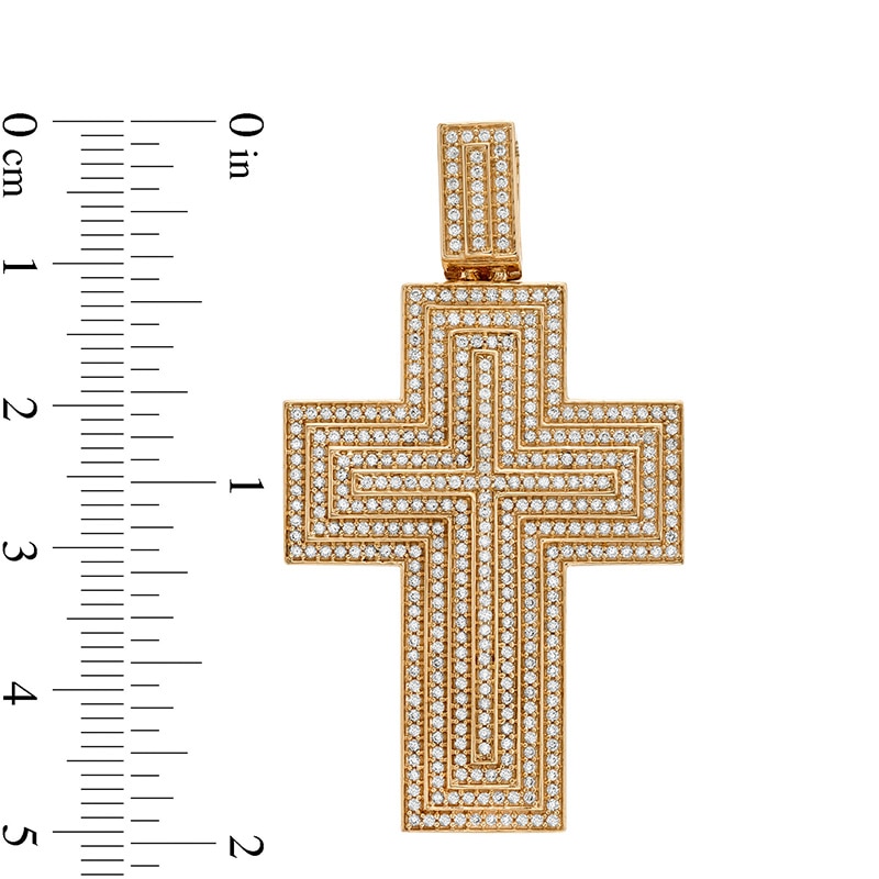 Previously Owned - Men's 1-1/4 CT. T.W. Diamond Four-Tier Bold Cross Necklace Charm in 10K Gold