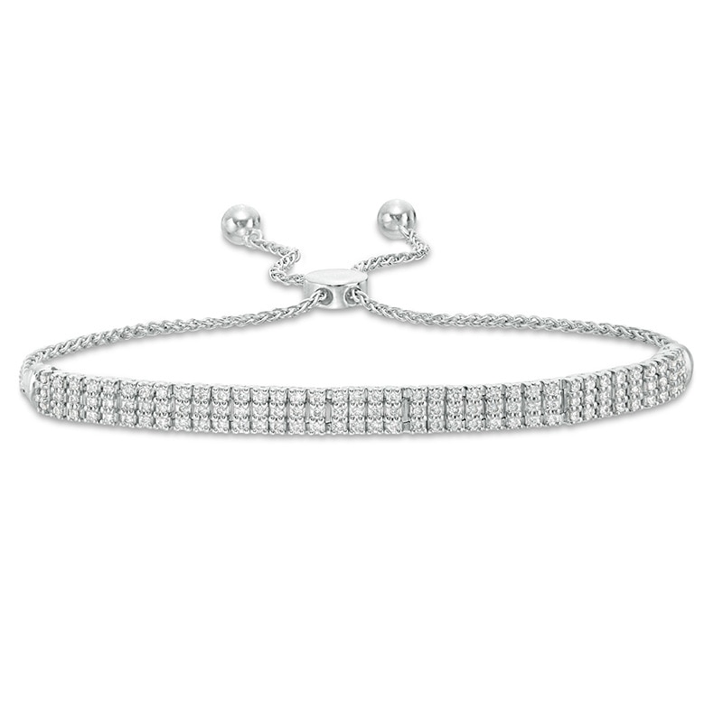 Previously Owned - 1 CT. T.W. Diamond Three Row Bolo Bracelet in 10K White Gold - 9.5"