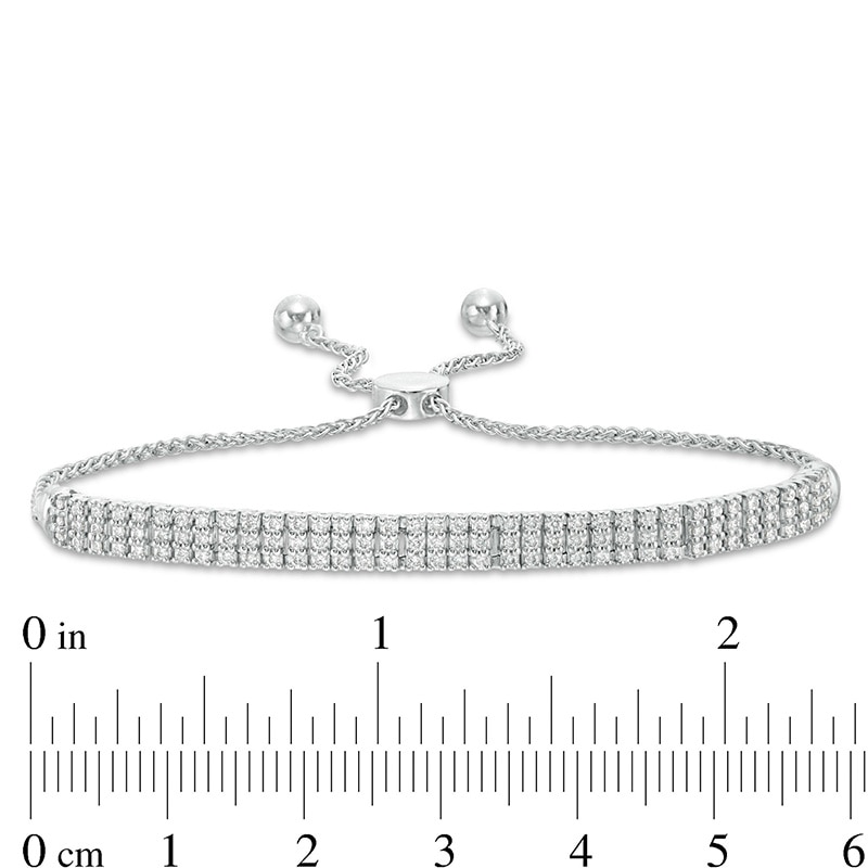 Previously Owned - 1 CT. T.W. Diamond Three Row Bolo Bracelet in 10K White Gold - 9.5"