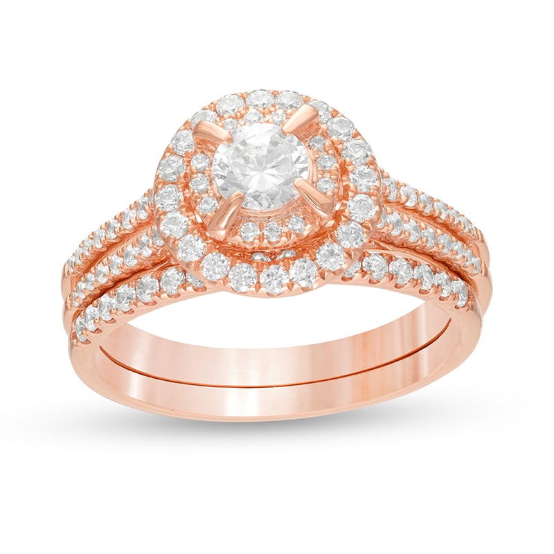 Previously Owned - 1 CT. T.W. Diamond Double Frame Bridal Set in 10K Rose Gold