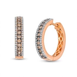 Previously Owned - 1 CT. T.W. Champagne and White Diamond Edge Hoop Earrings in 10K Rose Gold