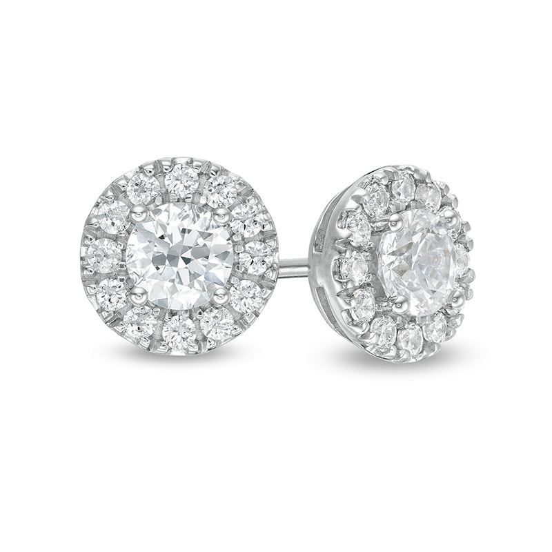 Main Image 1 of Previously Owned - 3/4 CT. T.W. Diamond Frame Stud Earrings in 14K White Gold (I/I2)