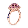 Thumbnail Image 2 of Previously Owned - Rhodolite Garnet, Garnet, Blue Sapphire and 1/8 CT. T.W. Diamond Frame Flower Ring in 14K Rose Gold