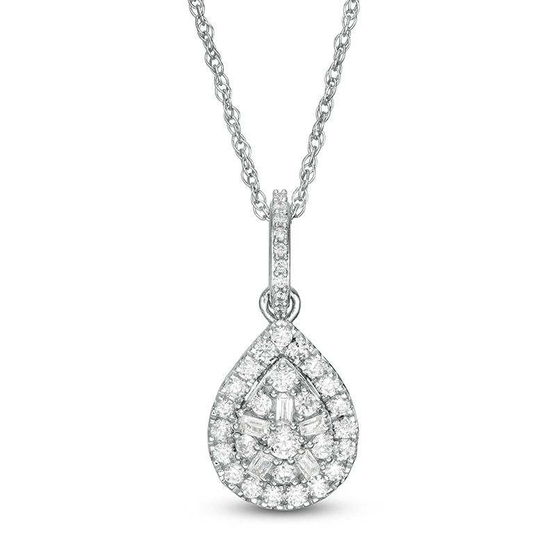 Previously Owned - 1/2 CT. T.W. Pear-Shaped Multi-Diamond Frame Pendant in 10K White Gold