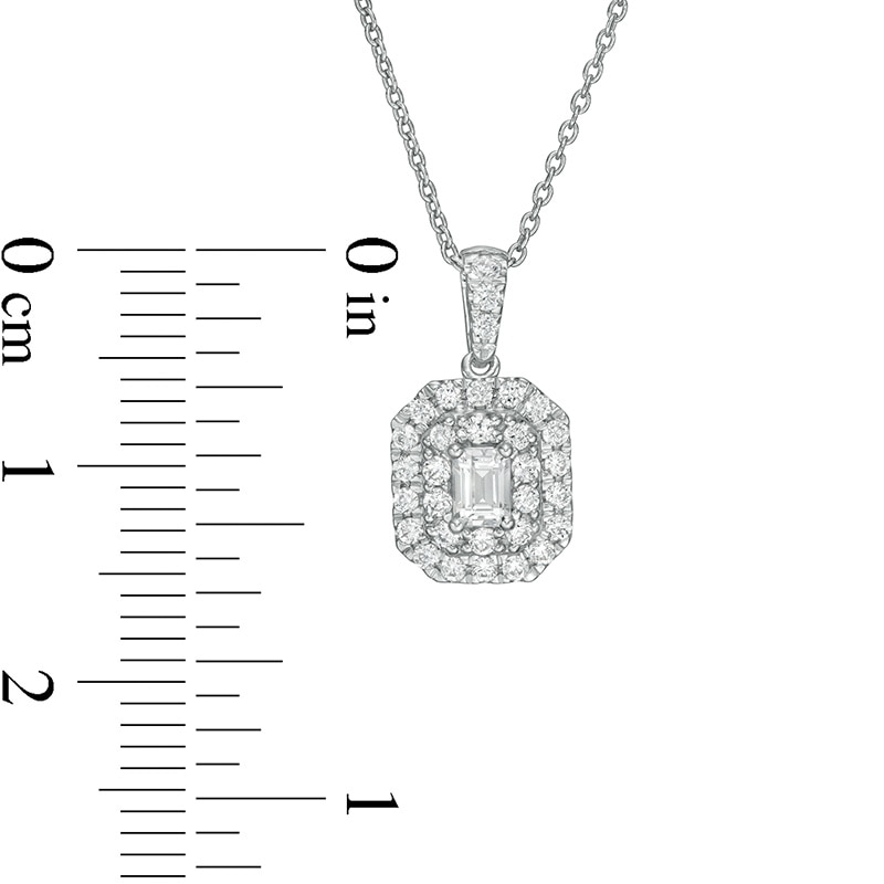 Previously Owned - 1/2 CT. T.W.  Emerald-Cut Lab-Created Diamond Octagonal Double Frame Pendant in 14K White Gold