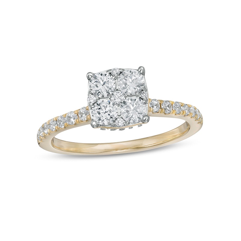 Previously Owned - 1 CT. T.W. Cushion-Shaped Multi-Diamond Engagement ...