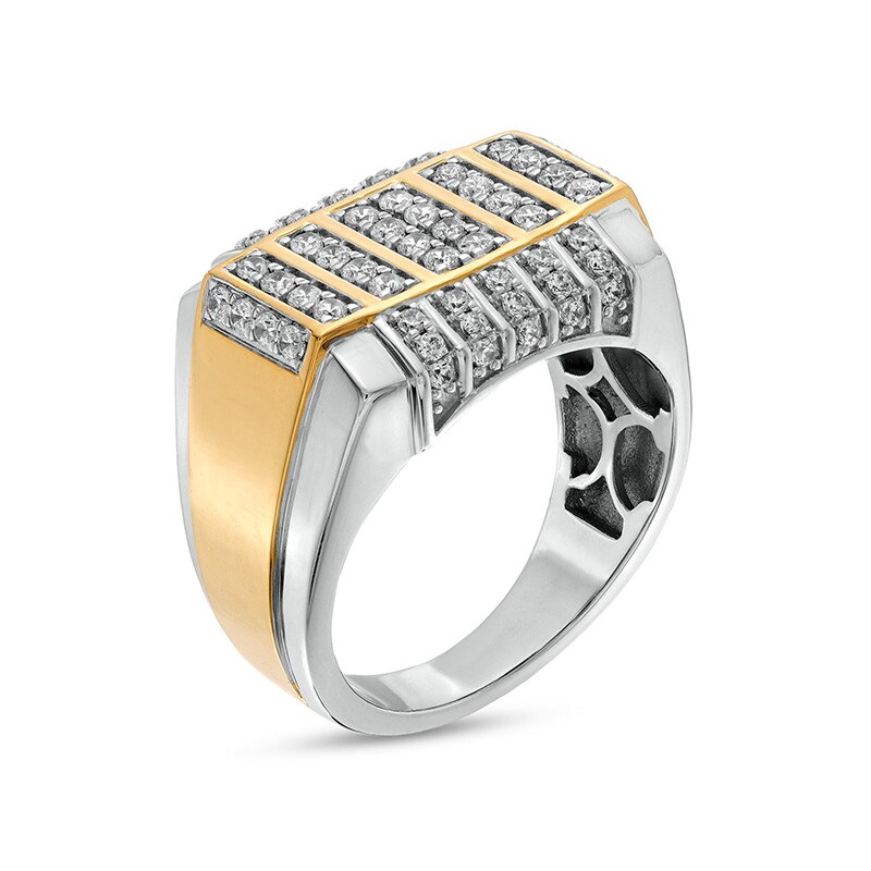 Main Image 3 of Previously Owned - Men's 1 CT. T.W. Diamond Vertical Multi-Row Rectangle-Top Ring in 10K Two-Tone Gold