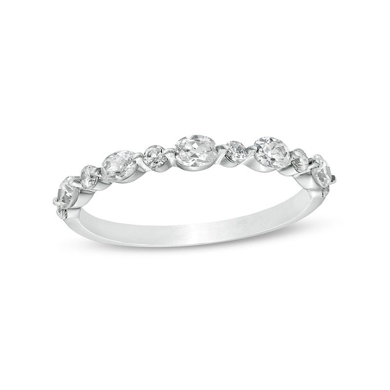 Main Image 1 of Previously Owned - 5/8 CT. T.W.  Oval Diamond Alternating Anniversary Band in 14K White Gold (I/SI2)