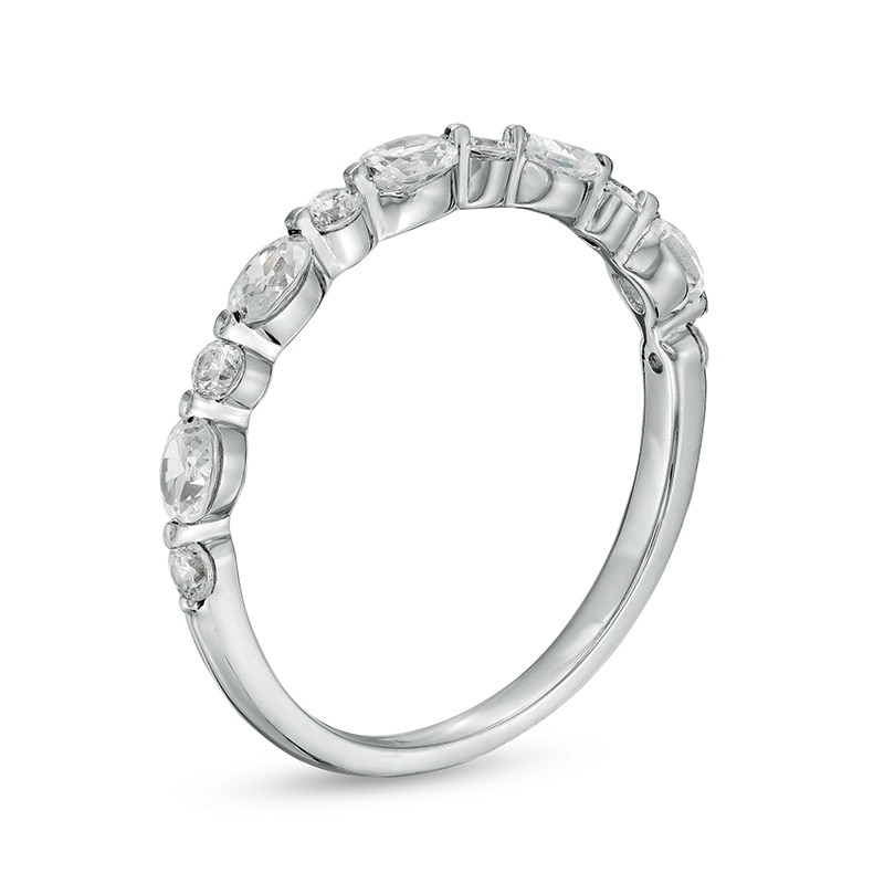 Main Image 3 of Previously Owned - 5/8 CT. T.W.  Oval Diamond Alternating Anniversary Band in 14K White Gold (I/SI2)