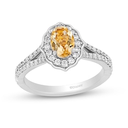 Previously Owned - Enchanted Disney Belle Citrine and 1/2 CT. T.W. Diamond Frame Engagement Ring in 14K Two-Tone Gold