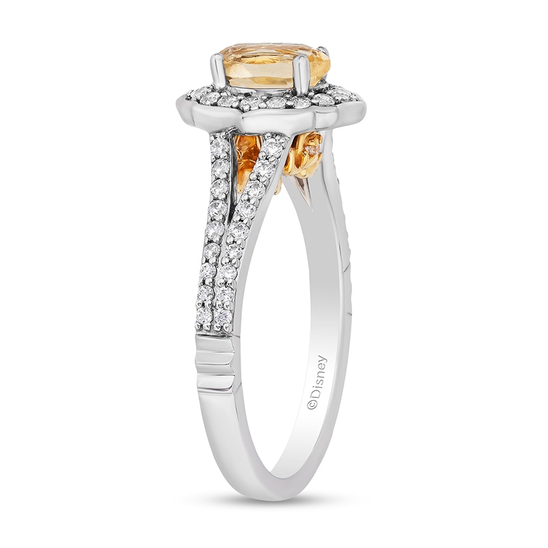 Main Image 2 of Previously Owned - Enchanted Disney Belle Citrine and 1/2 CT. T.W. Diamond Frame Engagement Ring in 14K Two-Tone Gold